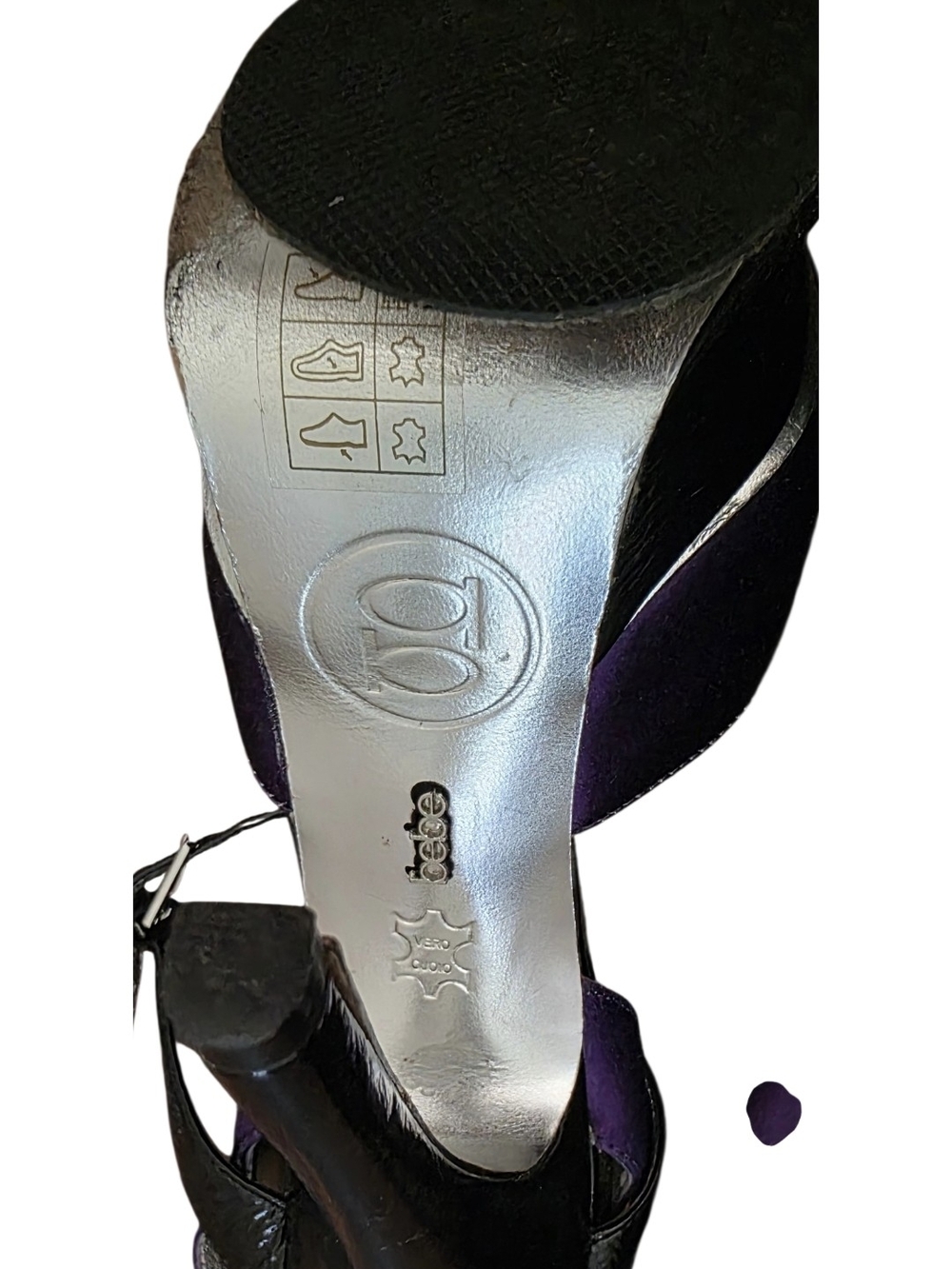 Bebe Purple Black Satin Platform Peep Toe Heels Size 7 - Picture 14 of 16